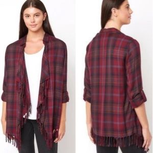 Willow & Clay Small Burgundy Plaid Aria Fringe Woven Open Front
